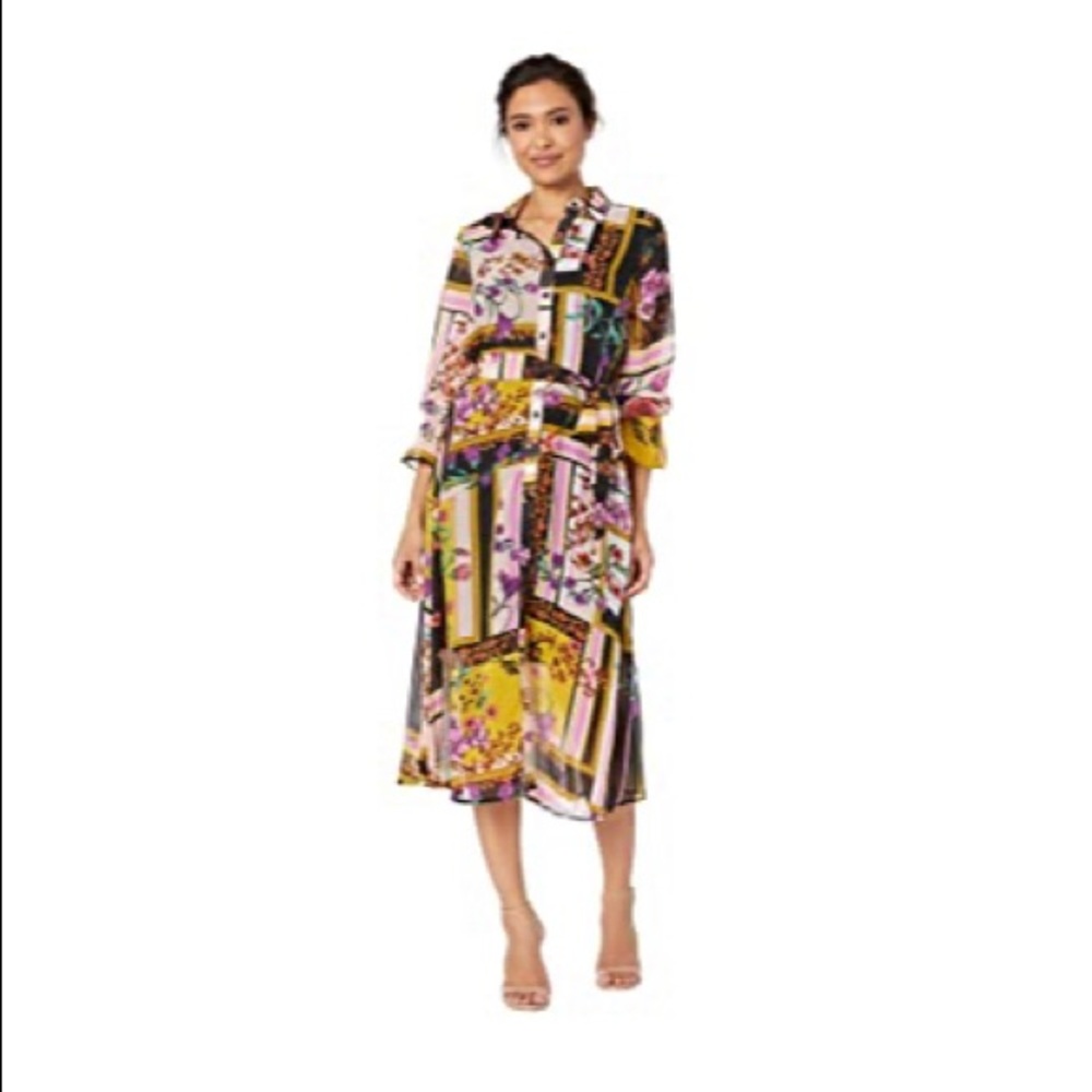 Cuffed 3/4 sleeve printed shirt dress by ECI
